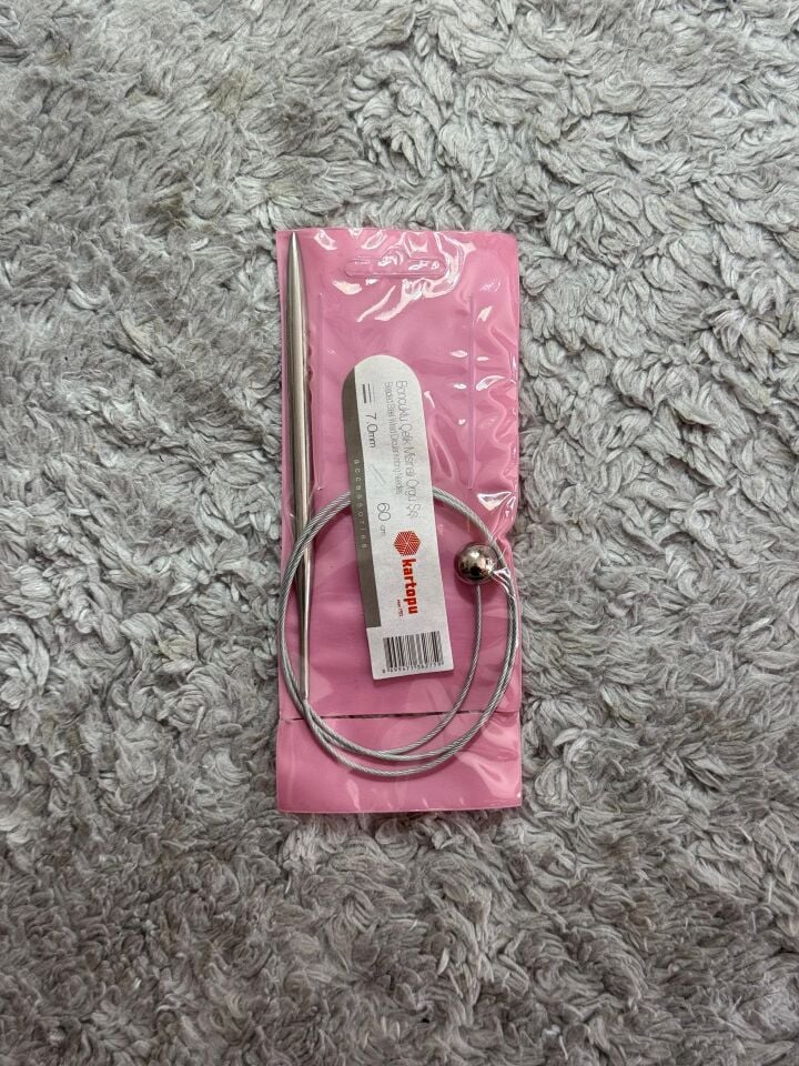Boncuklu Çelik Misinalı Örgü Şişi 60cm